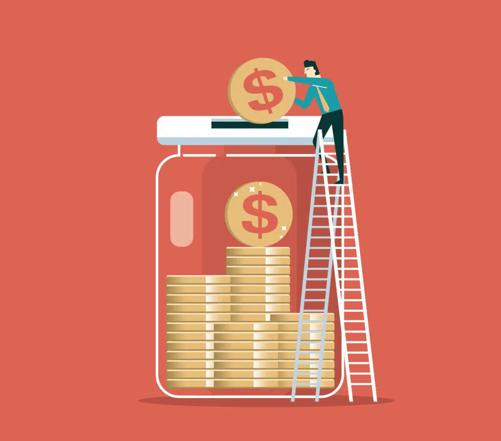 Man saving into a jar of money as part of his expat savings options