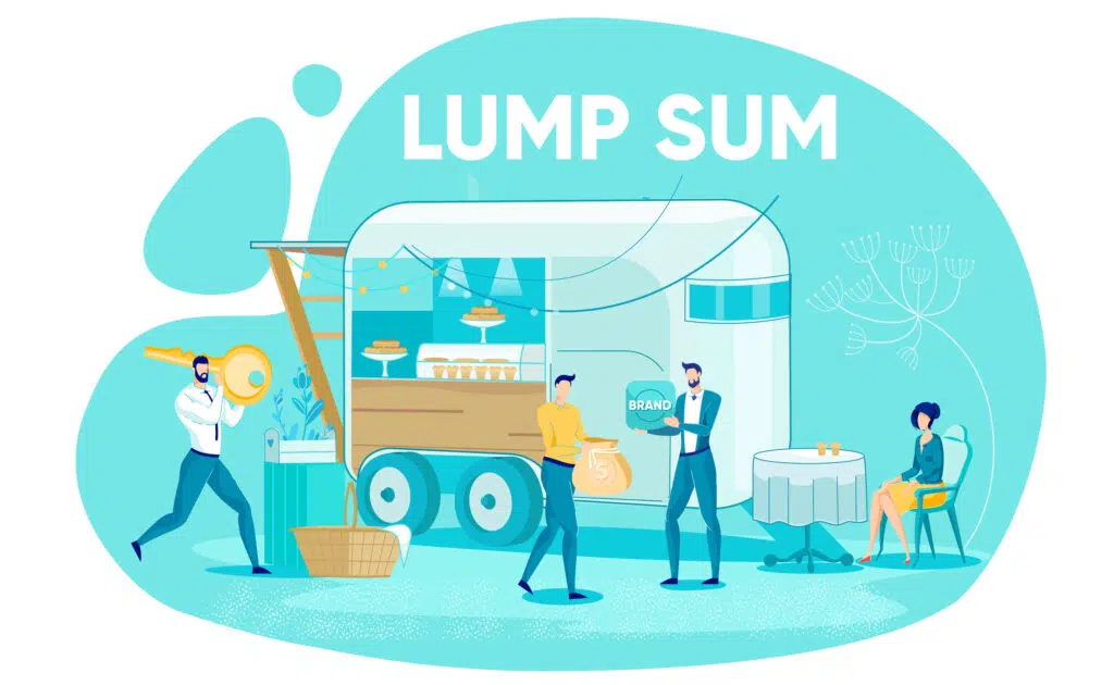 Lump Sum Payment Process with Business People Cartoon Characters Transferring Money Significant Amount. Financial Company Support and Investments in Brand Development. Flat Vector Illustration.