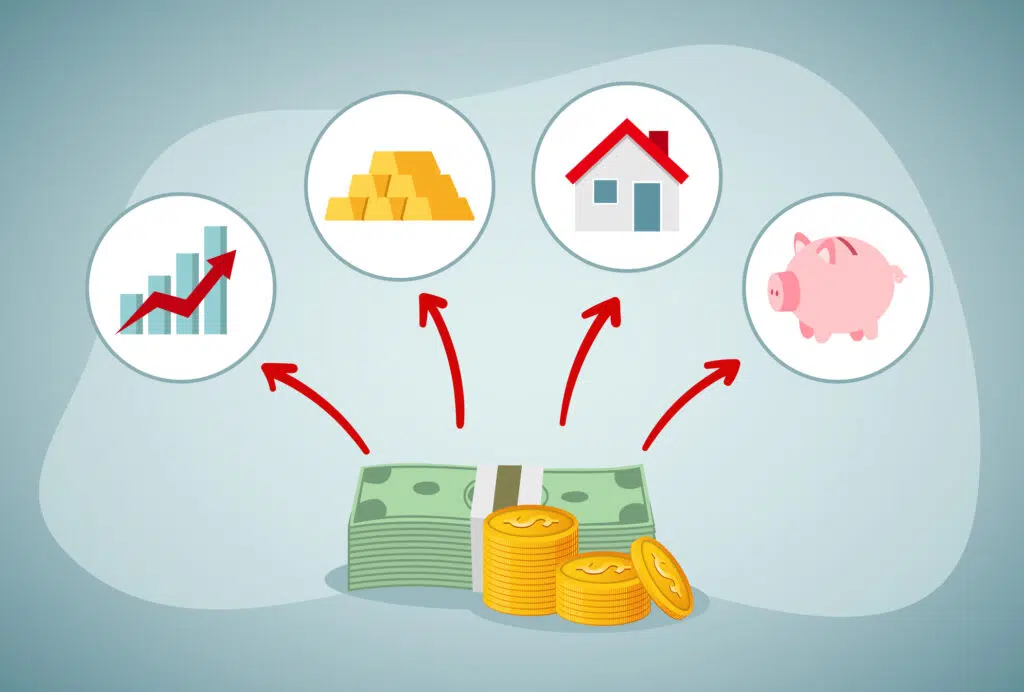 Investment concept. Asset allocation dividing an investment portfolio among different asset categories.