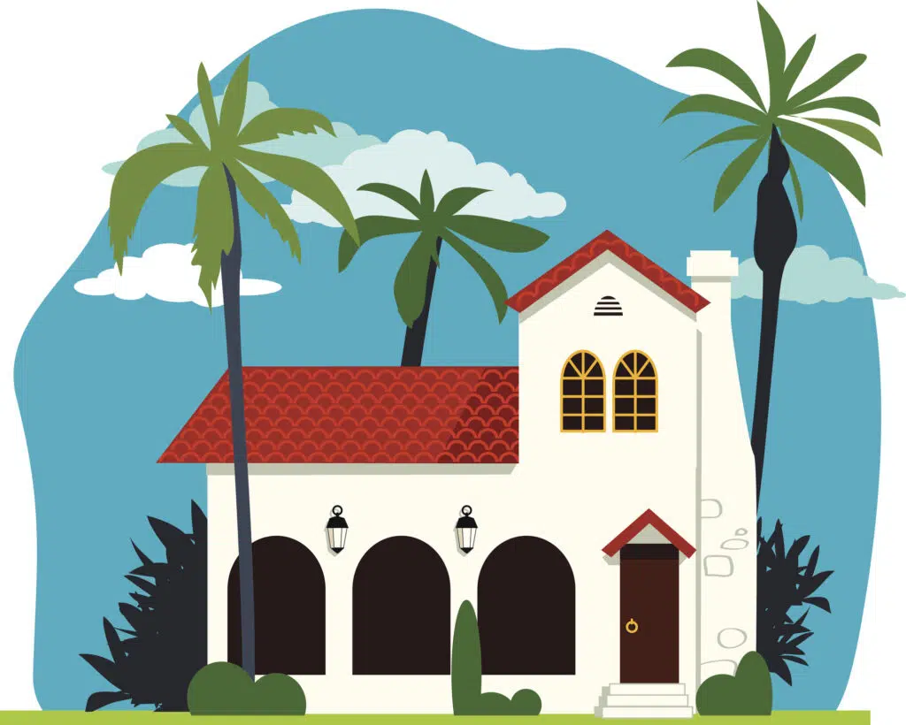 Spanish colonial or mission revival house vector illustration, no transparencies, EPS 8